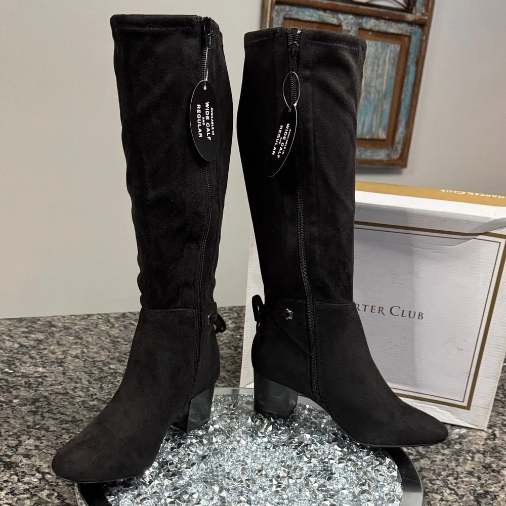 Charter Club Women's tall fabric Black Boots NWT 5.5